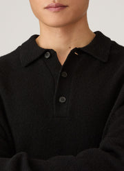 Men's Lambswool Knitted Polo Shirt in Black