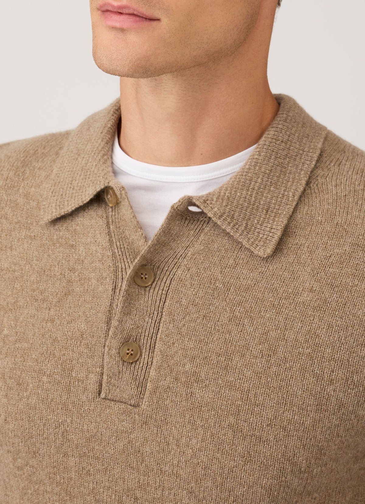 Men's Lambswool Knitted Polo Shirt in Taupe