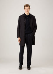 Men's Lambswool Knitted Polo Shirt in Dark Navy Mouline