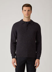 Men's Lambswool Knitted Polo Shirt in Midnight Navy Twist