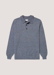 Men's Lambswool Knitted Polo Shirt in Denim Twist
