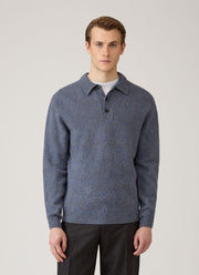 Men's Lambswool Knitted Polo Shirt in Denim Twist