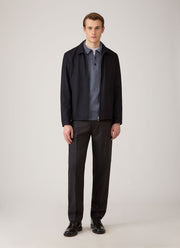 Men's Lambswool Knitted Polo Shirt in Denim Twist