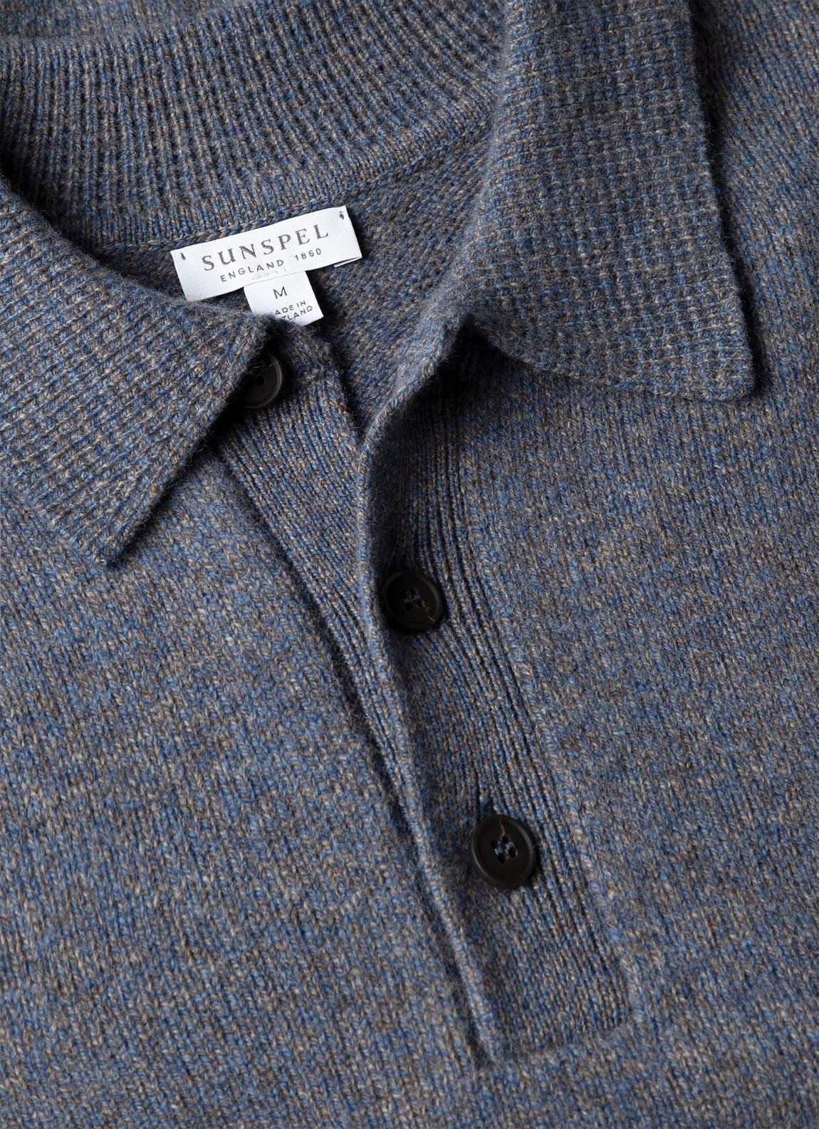 Men's Lambswool Knitted Polo Shirt in Denim Twist