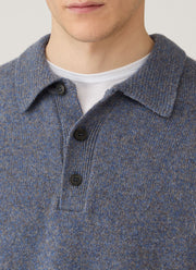 Men's Lambswool Knitted Polo Shirt in Denim Twist