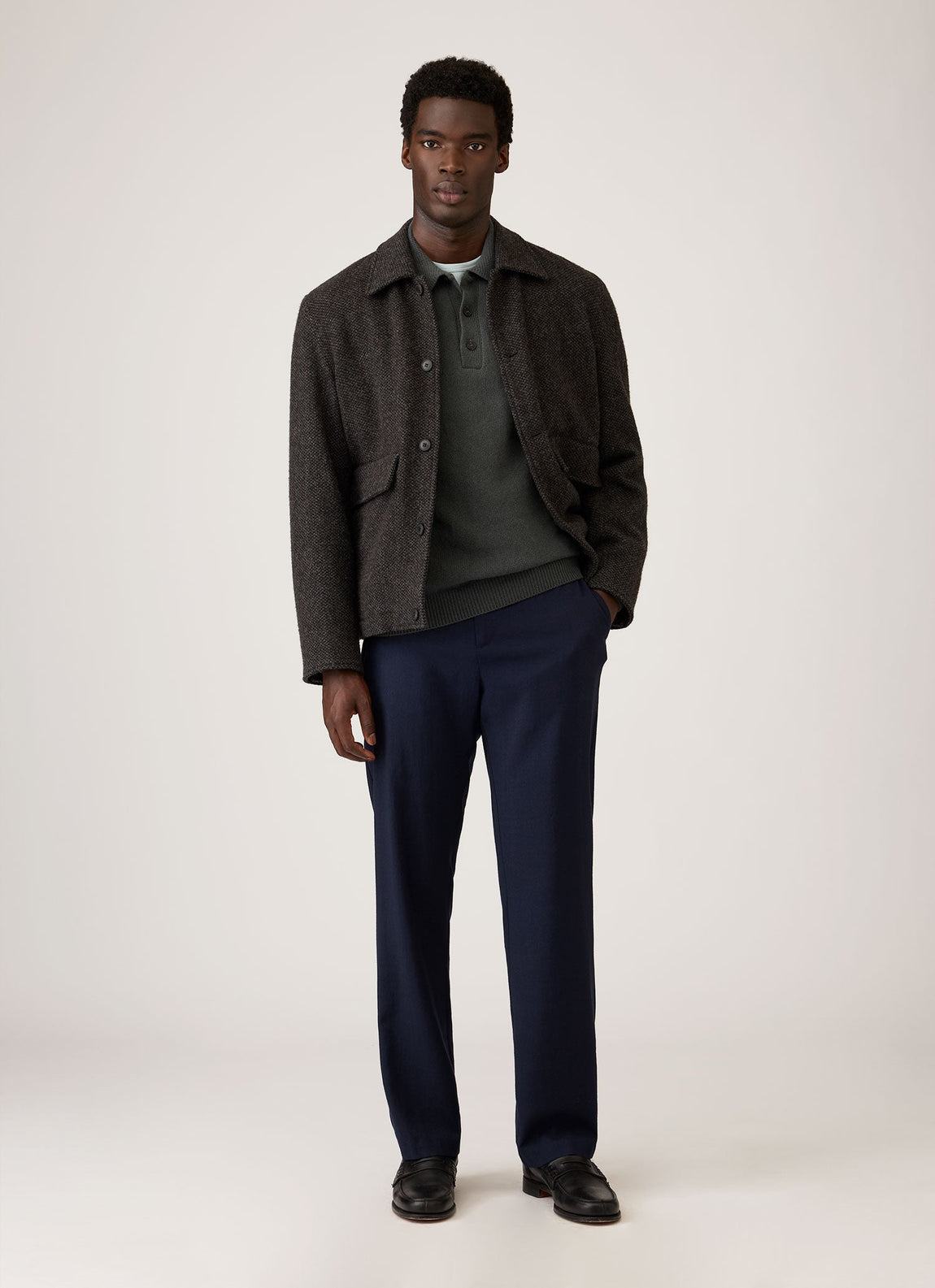Men's Lambswool Knitted Polo Shirt in Slate Green