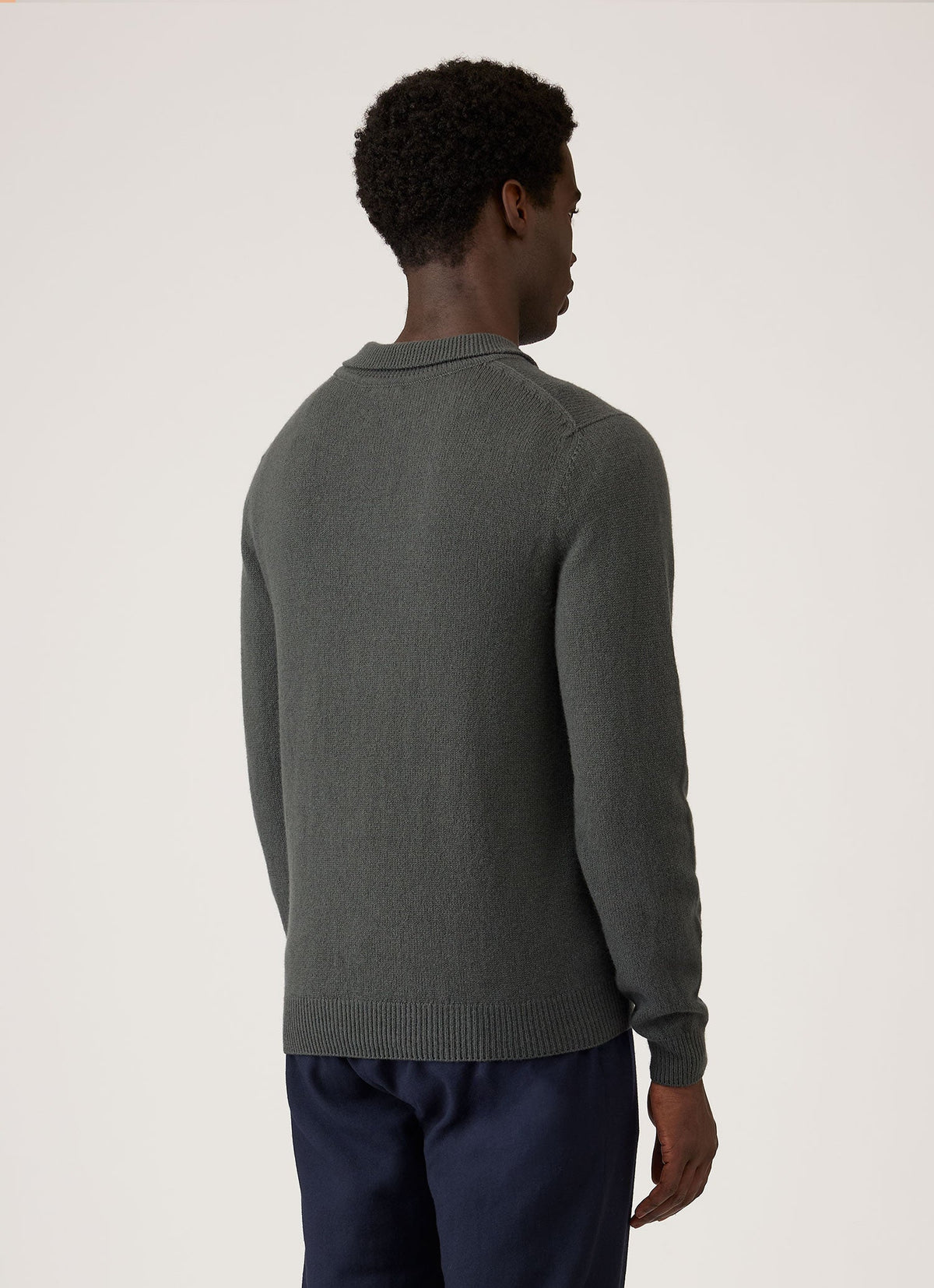 Men's Lambswool Knitted Polo Shirt in Slate Green