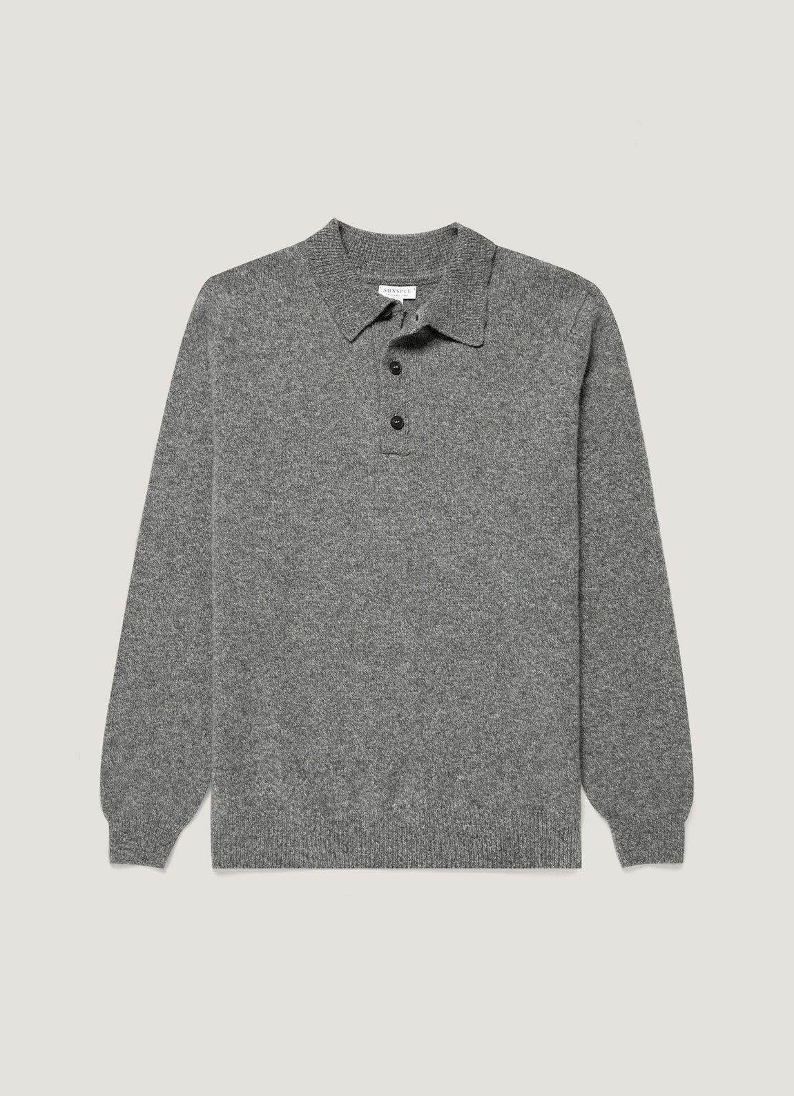 Men's Lambswool Knitted Polo Shirt in Mid Grey Melange