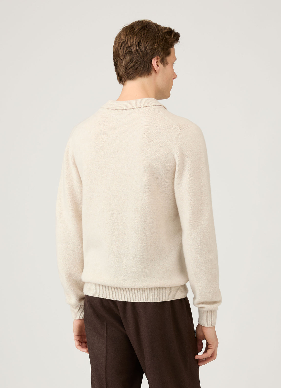Men's Lambswool Knitted Polo Shirt in Oatmeal Melange