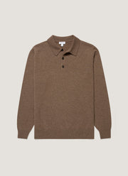 Men's Cashmere Knitted Polo Shirt in Taupe