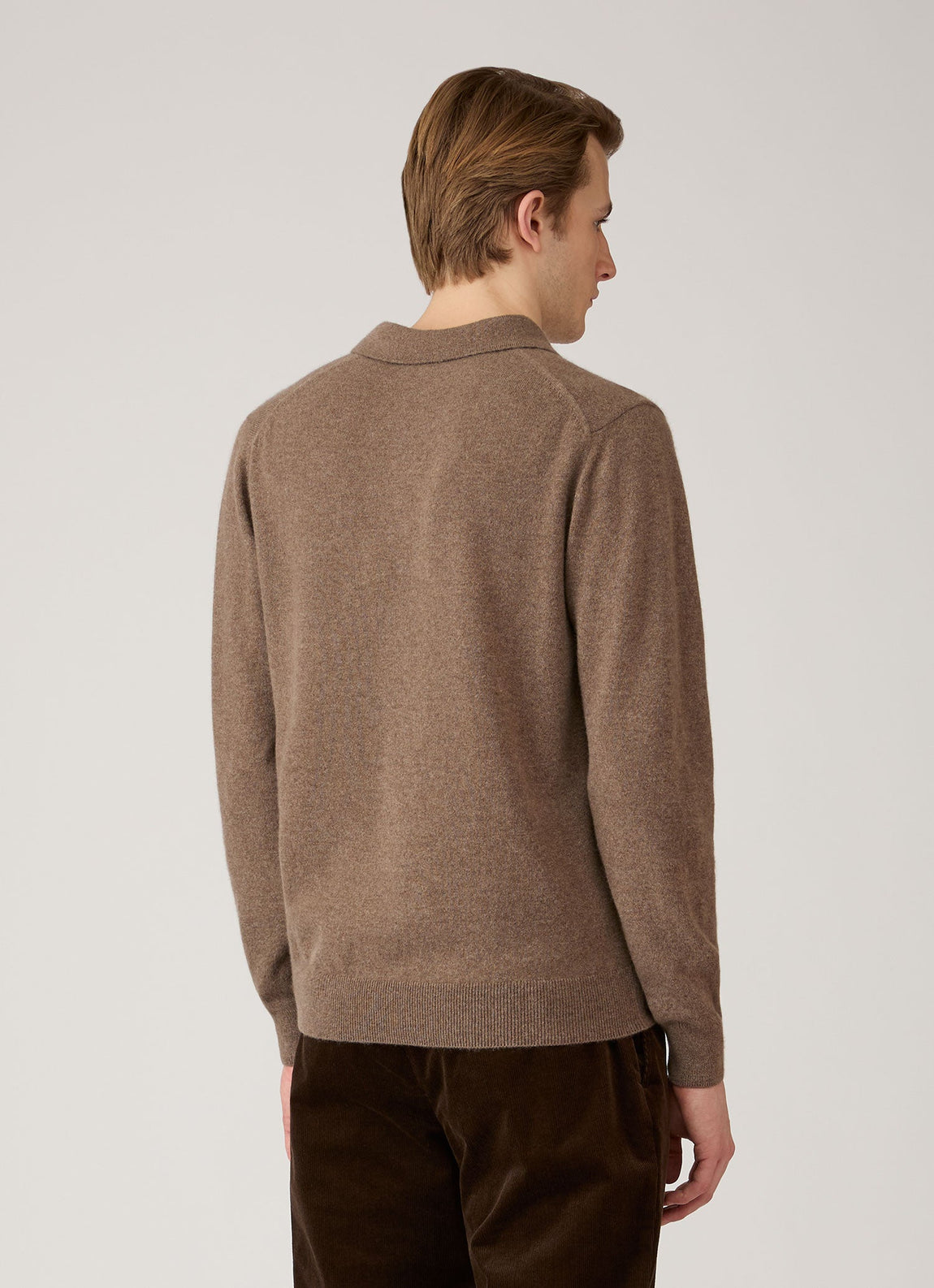 Men's Cashmere Knitted Polo Shirt in Taupe