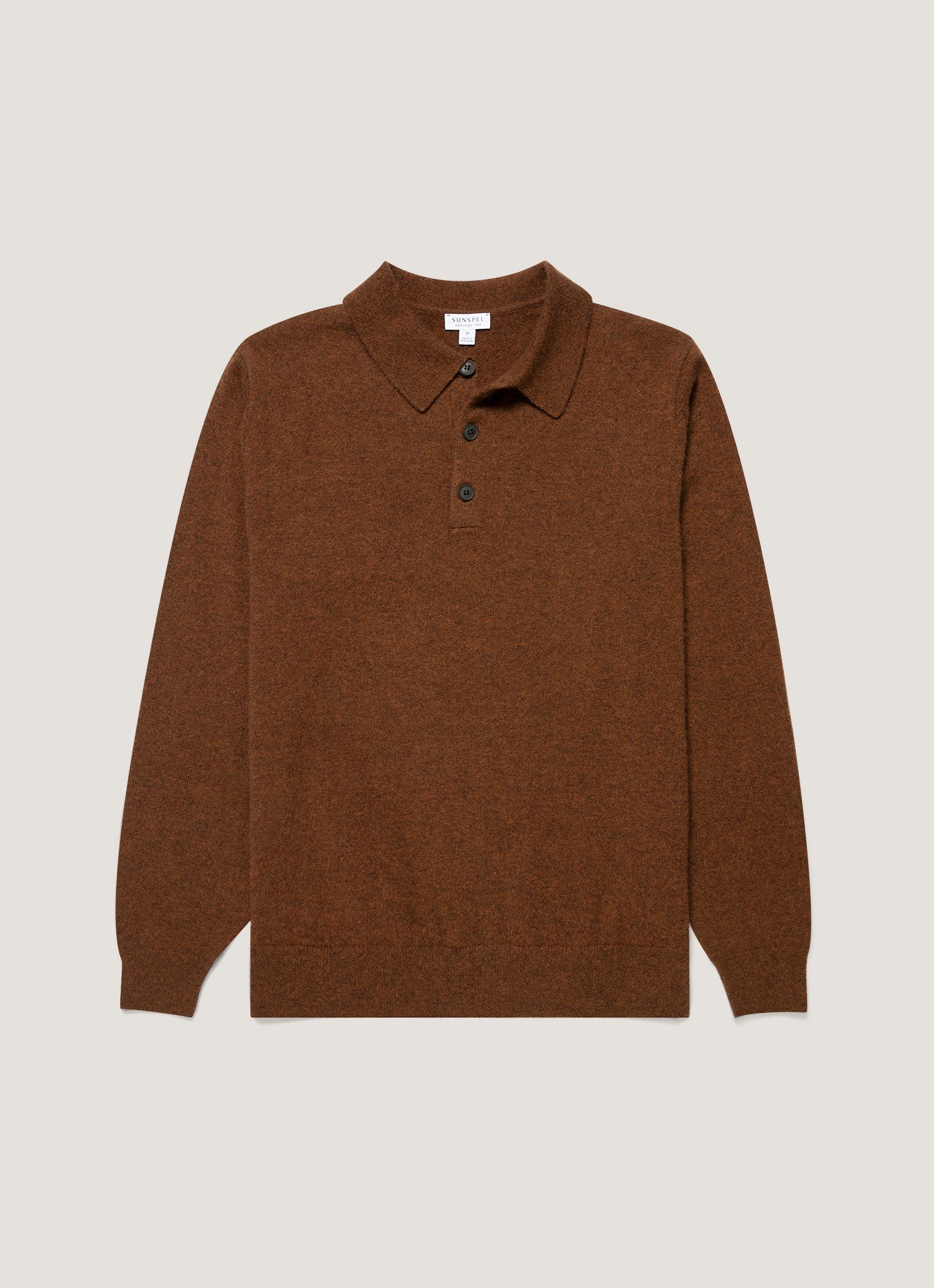 Men's Cashmere Knitted Polo Shirt in Chestnut Melange