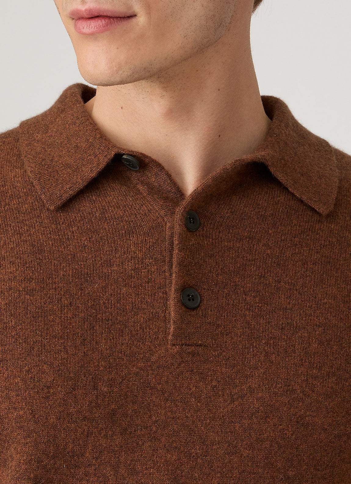Men's Cashmere Knitted Polo Shirt in Chestnut Melange