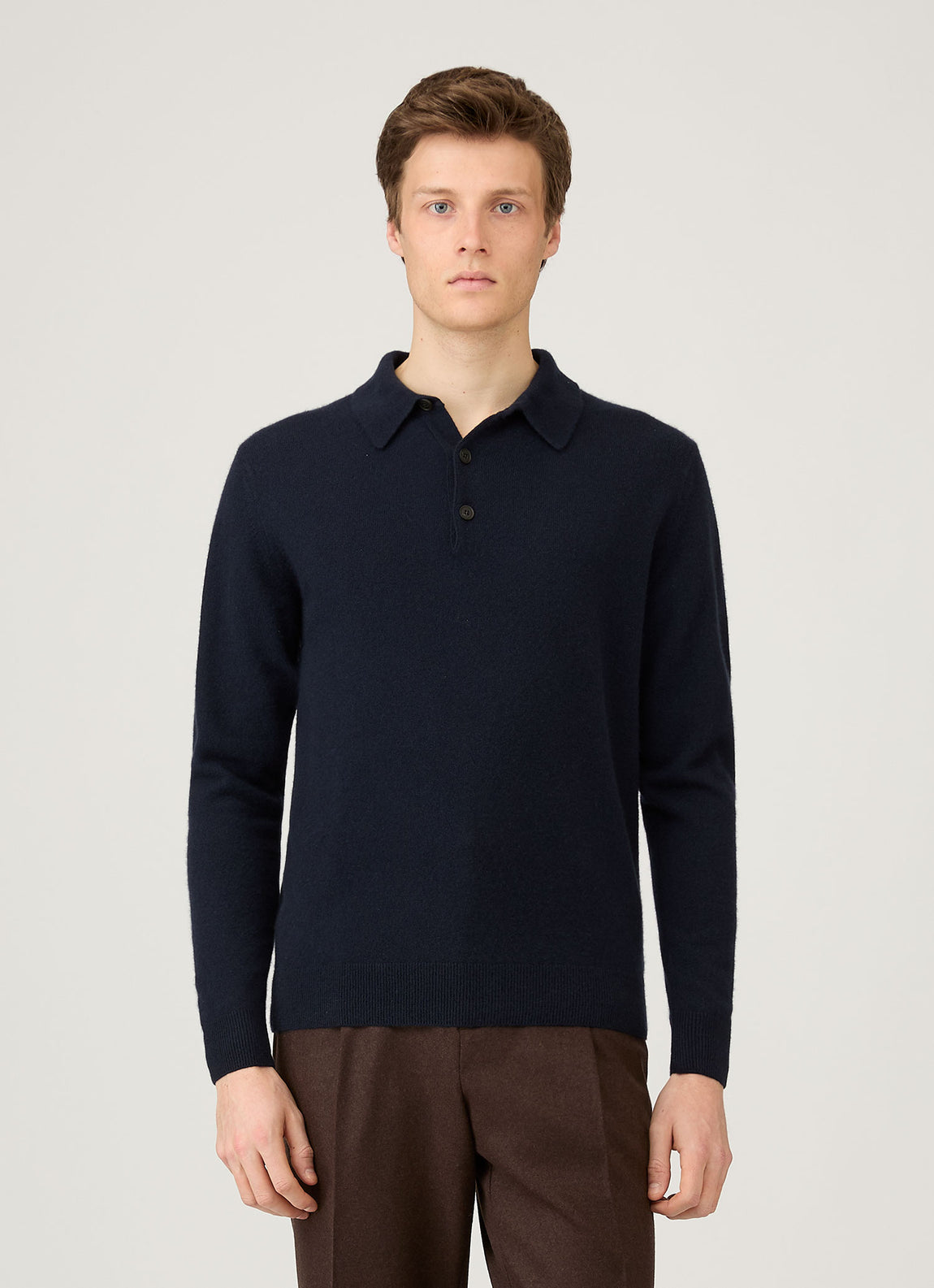 Men's Cashmere Knitted Polo Shirt in Navy
