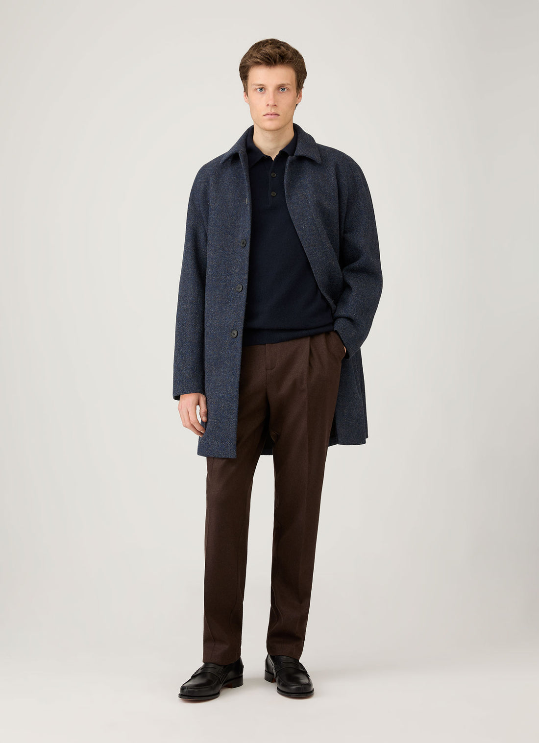 Men's Cashmere Knitted Polo Shirt in Navy