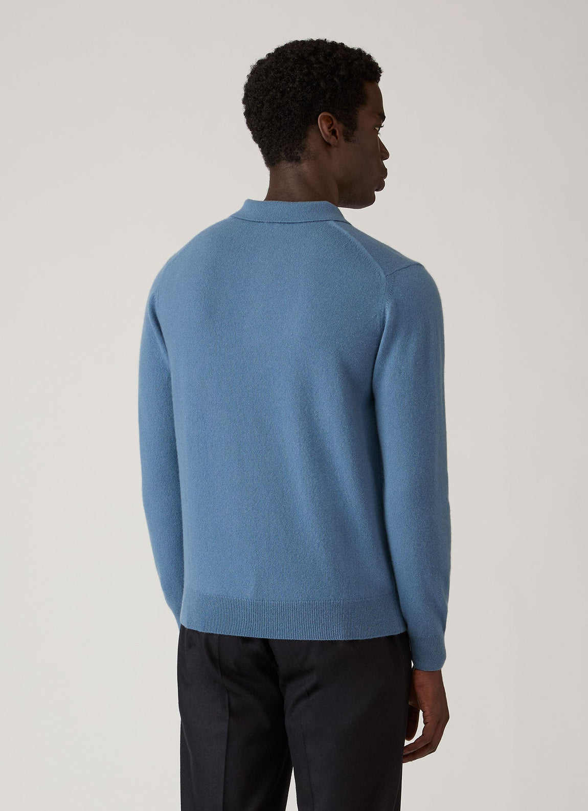 Men's Cashmere Knitted Polo Shirt in Powder Blue