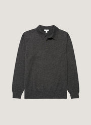 Men's Cashmere Knitted Polo Shirt in Charcoal Melange