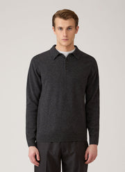 Men's Cashmere Knitted Polo Shirt in Charcoal Melange