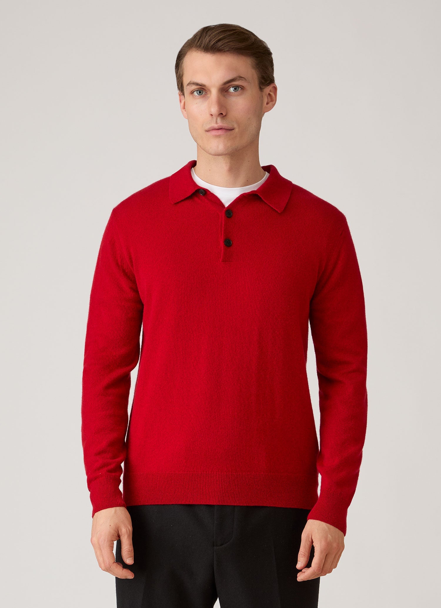 Men's Cashmere Knitted Polo Shirt in Ruby Red