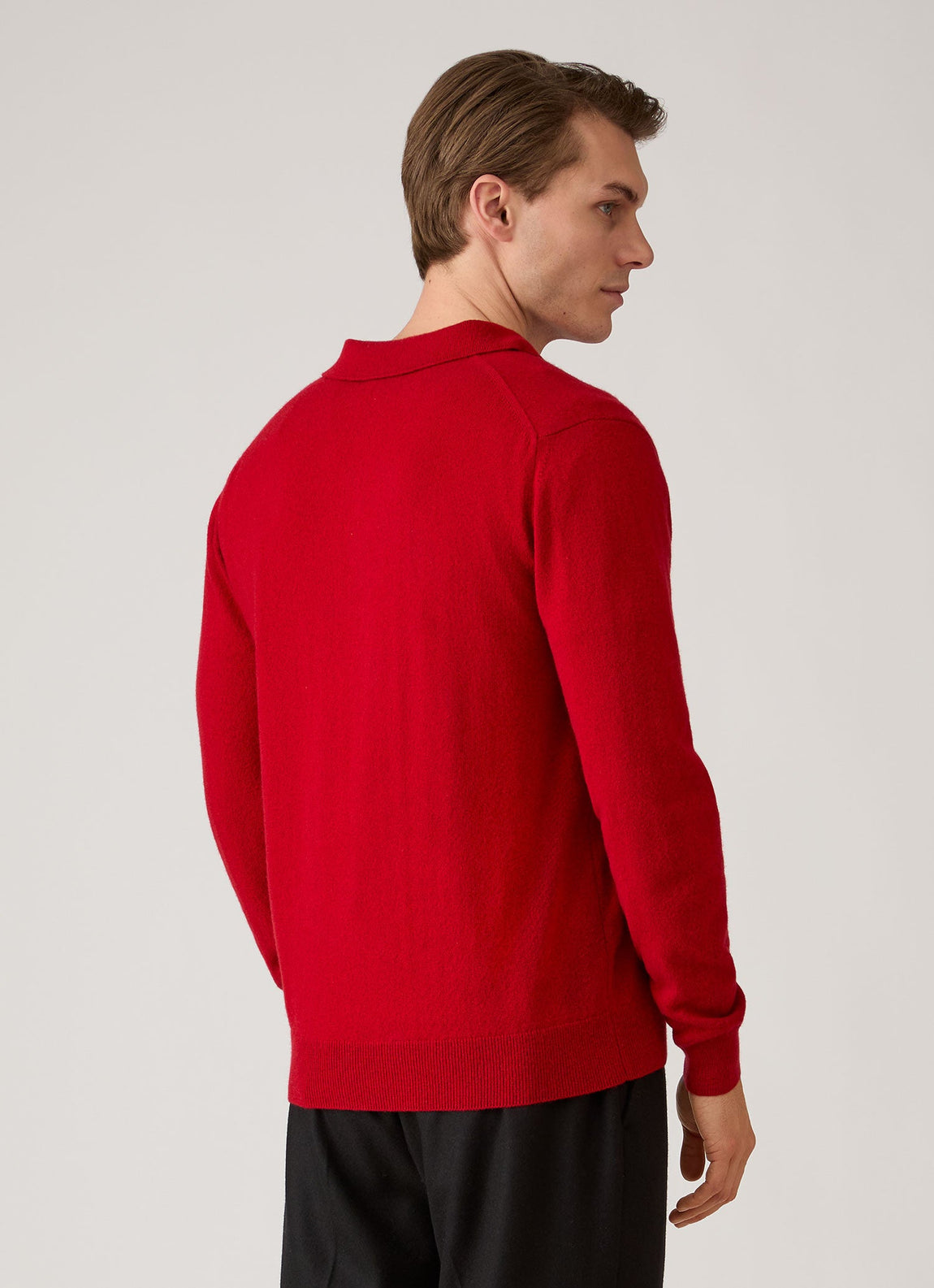 Men's Cashmere Knitted Polo Shirt in Ruby Red