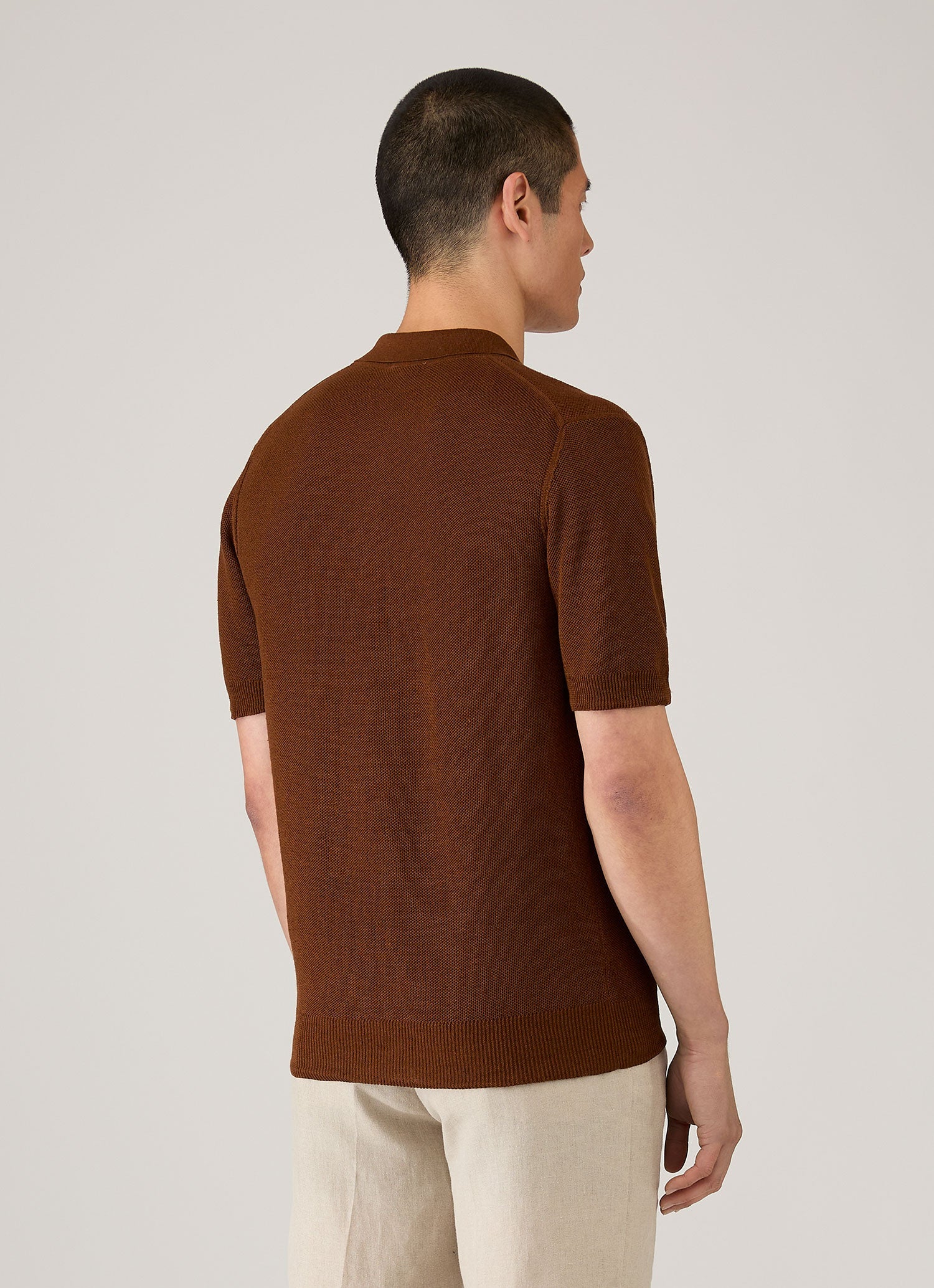 Men's Silk Linen Honeycomb Polo in Bronze