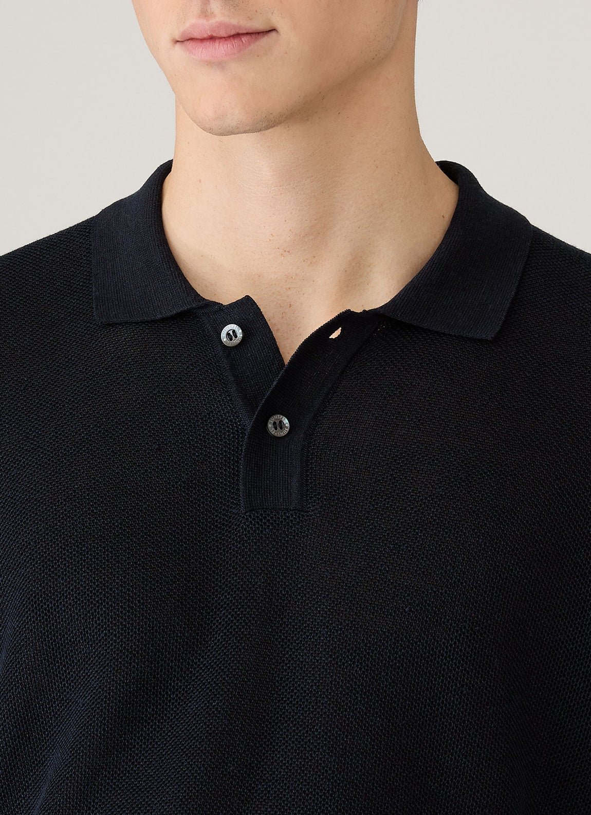 Men's Silk Linen Honeycomb Polo in Light Navy