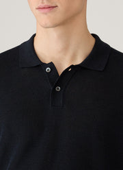 Men's Silk Linen Honeycomb Polo in Light Navy