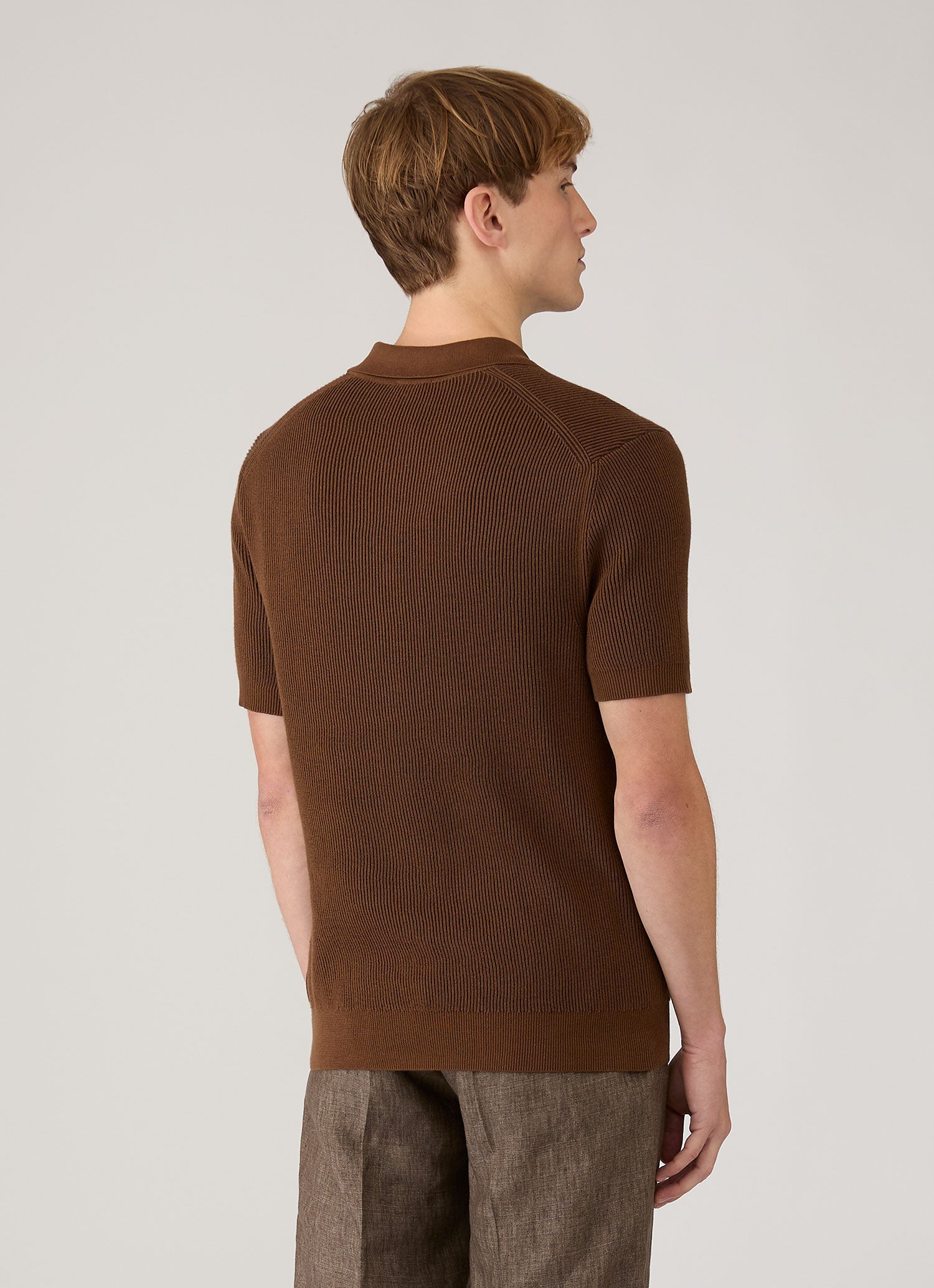 Men's Contrast Rib Polo Shirt in Bronze
