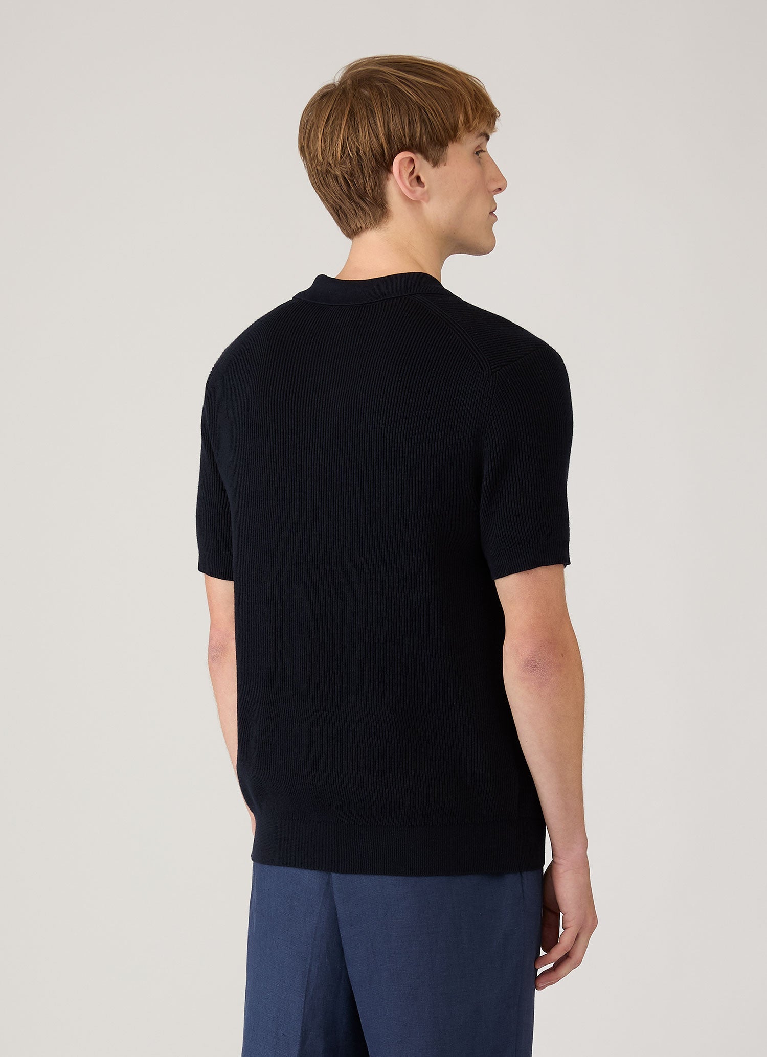 Men's Contrast Rib Polo Shirt in Navy