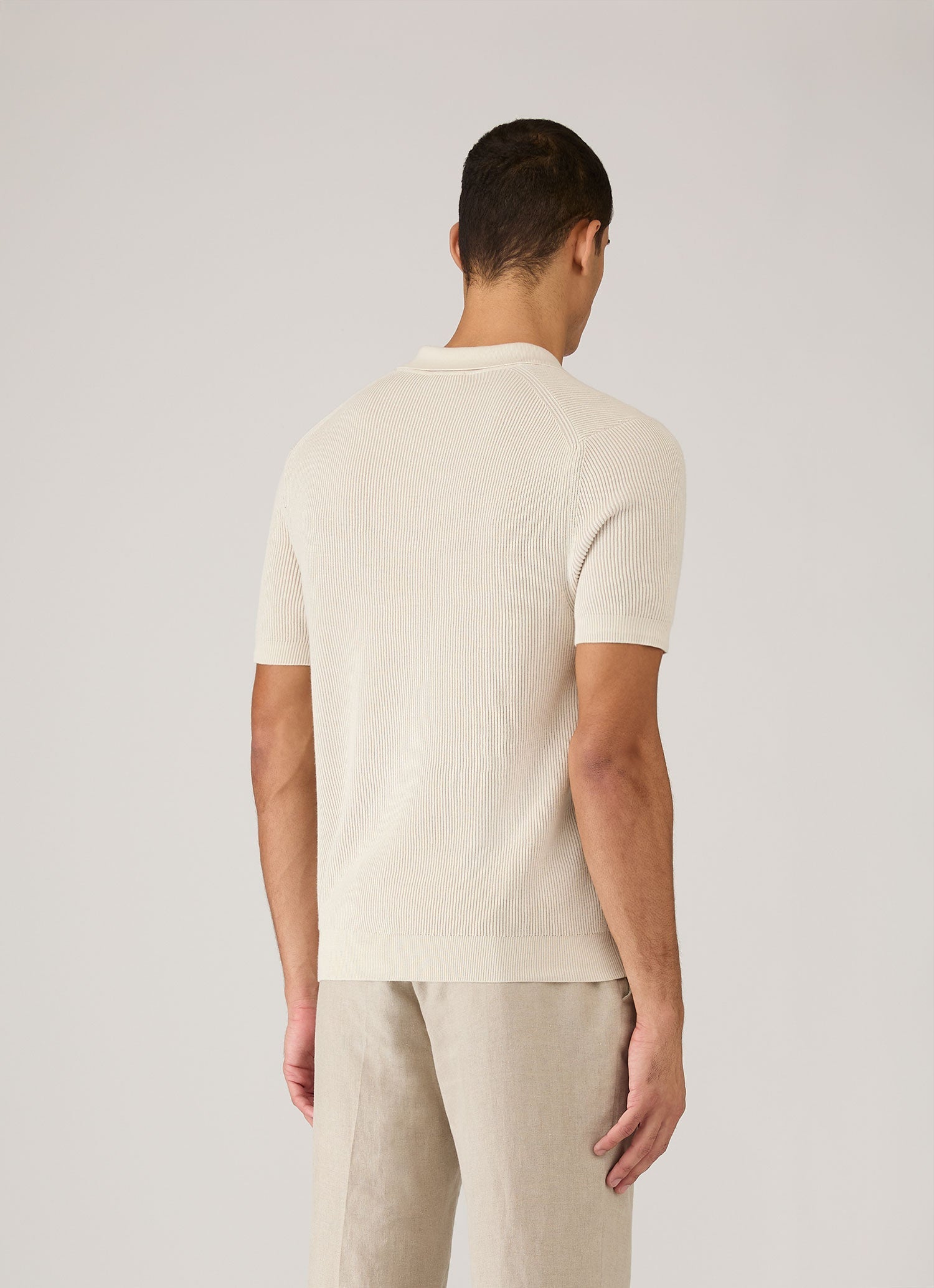 Men's Contrast Rib Polo Shirt in Ecru