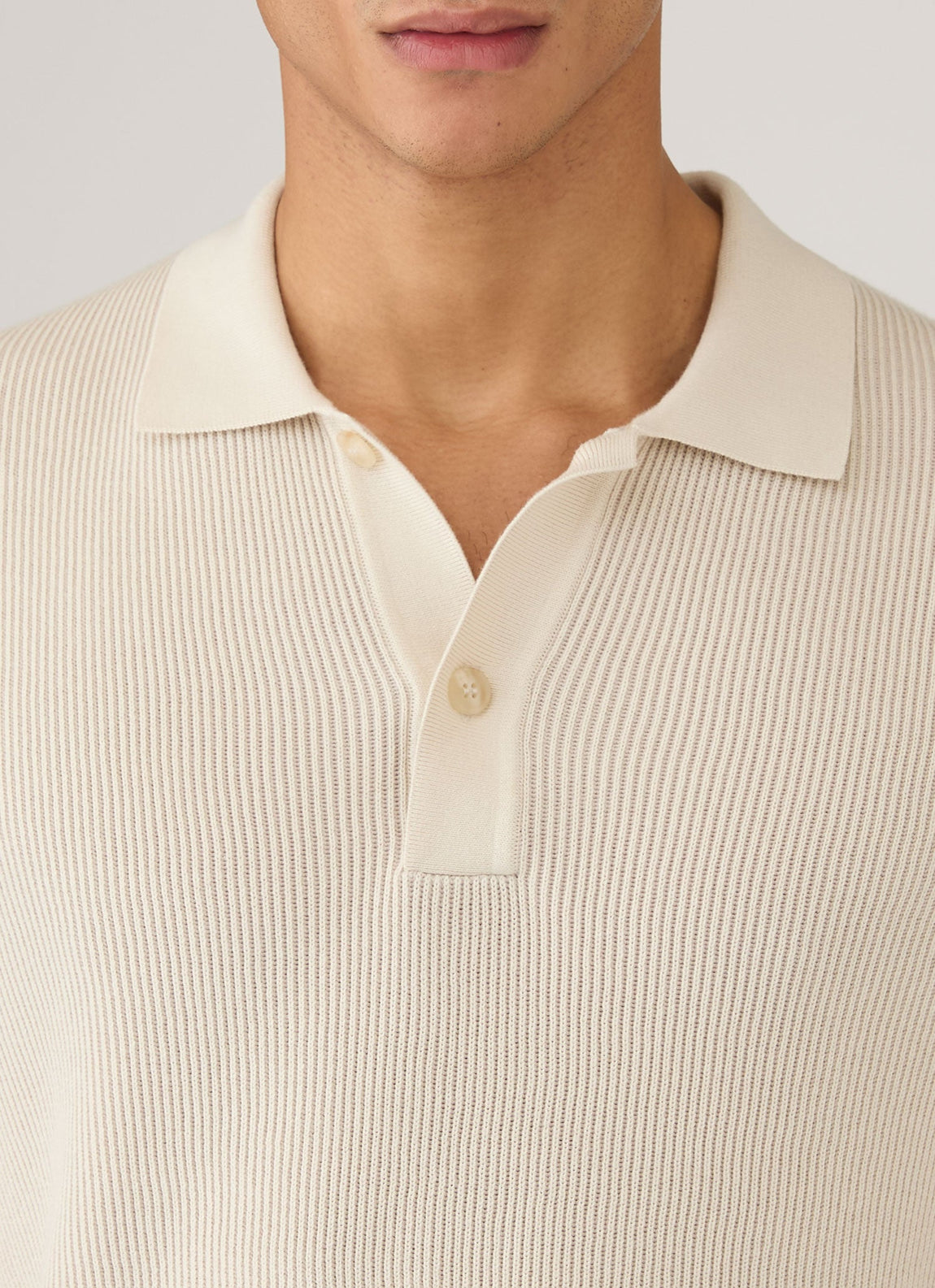 Men's Contrast Rib Polo Shirt in Ecru