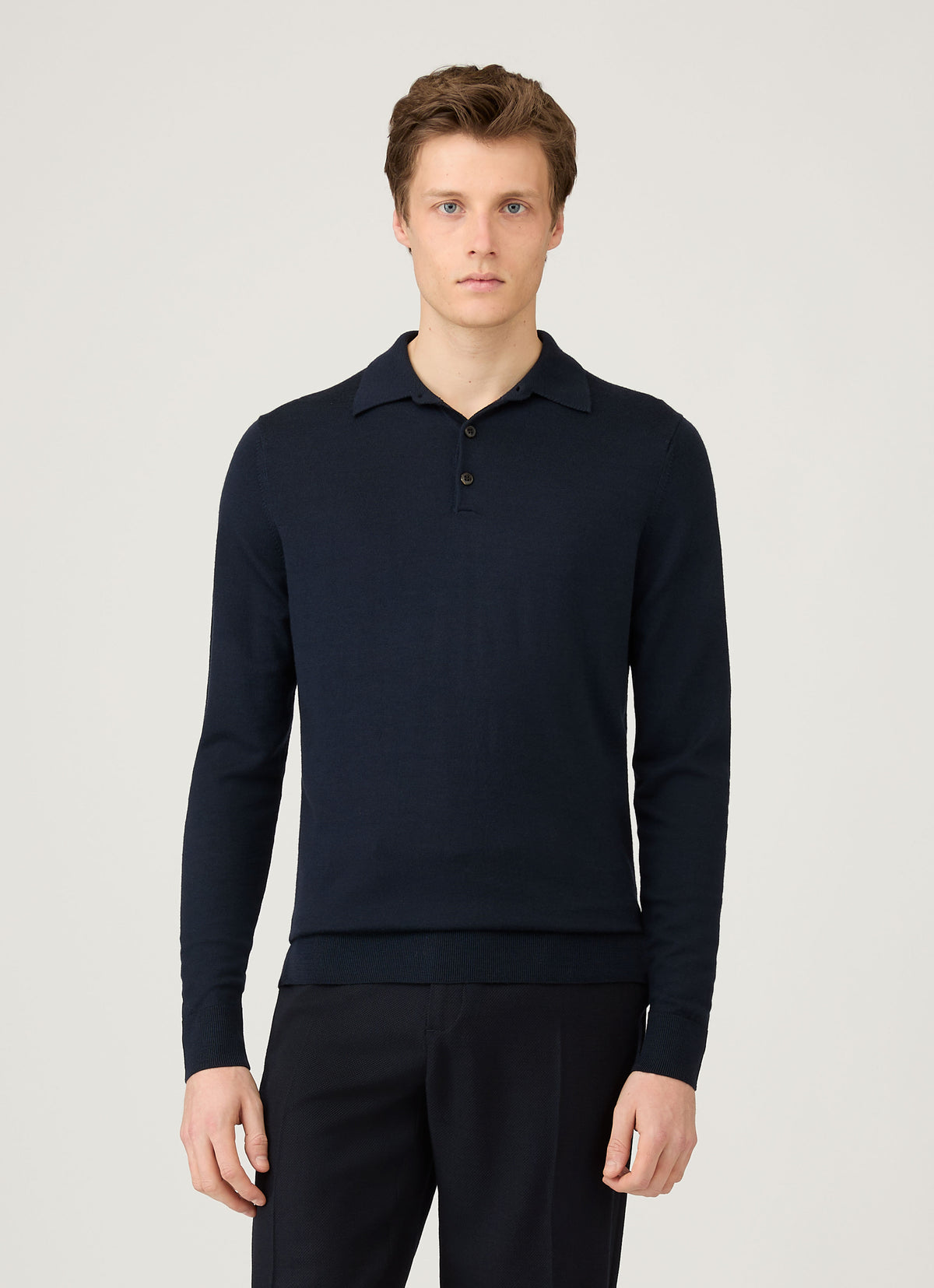 Men's Extra-Fine Merino Knitted Polo Shirt in Navy