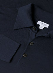 Men's Extra-Fine Merino Knitted Polo Shirt in Navy