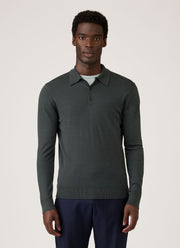 Men's Extra‑Fine Merino Knitted Polo Shirt in Slate Green
