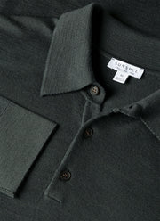 Men's Extra‑Fine Merino Knitted Polo Shirt in Slate Green
