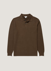 Men's Cotton Basketweave Polo Shirt in Loden Green