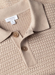 Men's Cotton Basketweave Polo Shirt in Stone