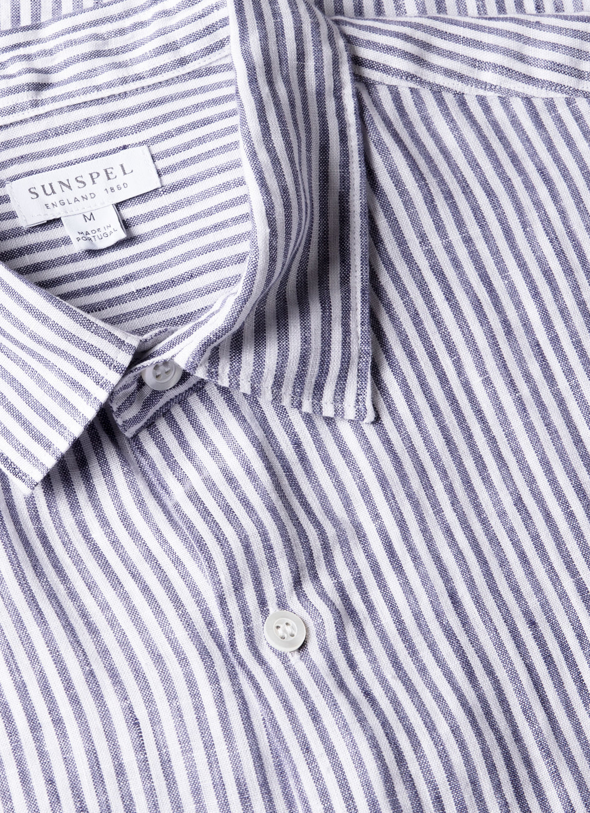 Men's Short Sleeve Linen Shirt in White/Navy