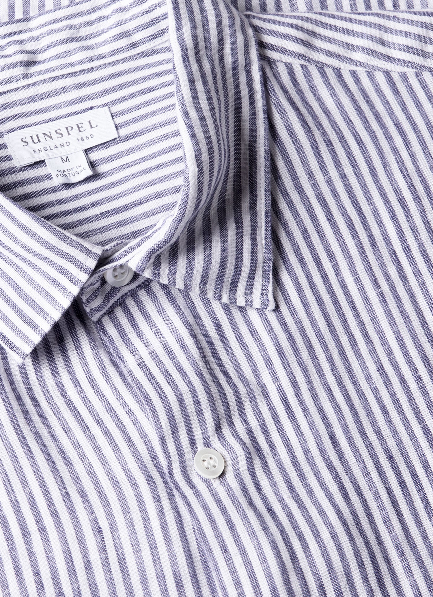 Men's Short Sleeve Linen Shirt in White/Navy