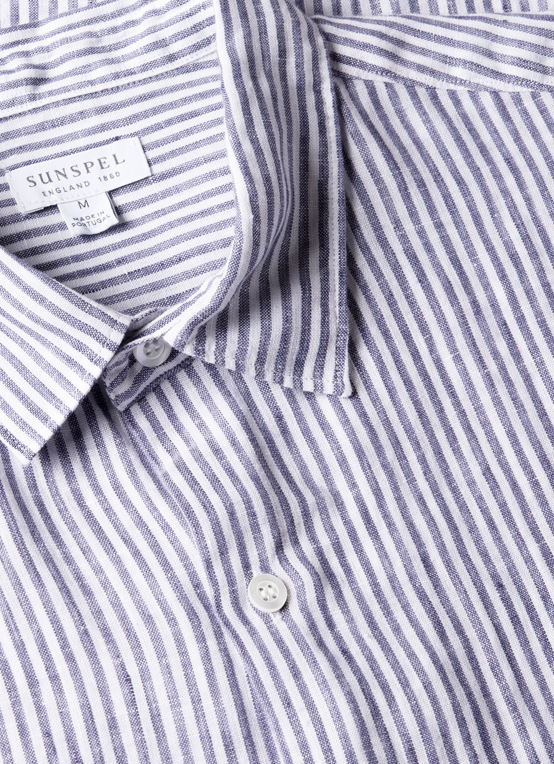 Men's Short Sleeve Linen Shirt in White/Navy