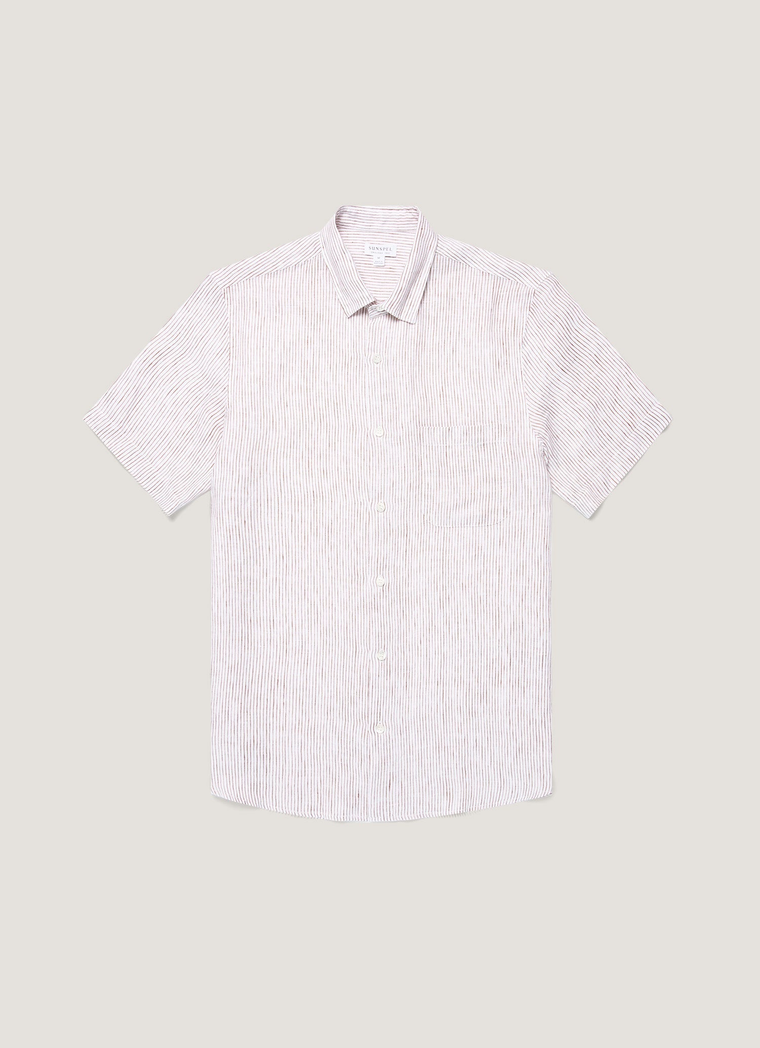 Men's Short Sleeve Linen Shirt in White/Dark Chocolate