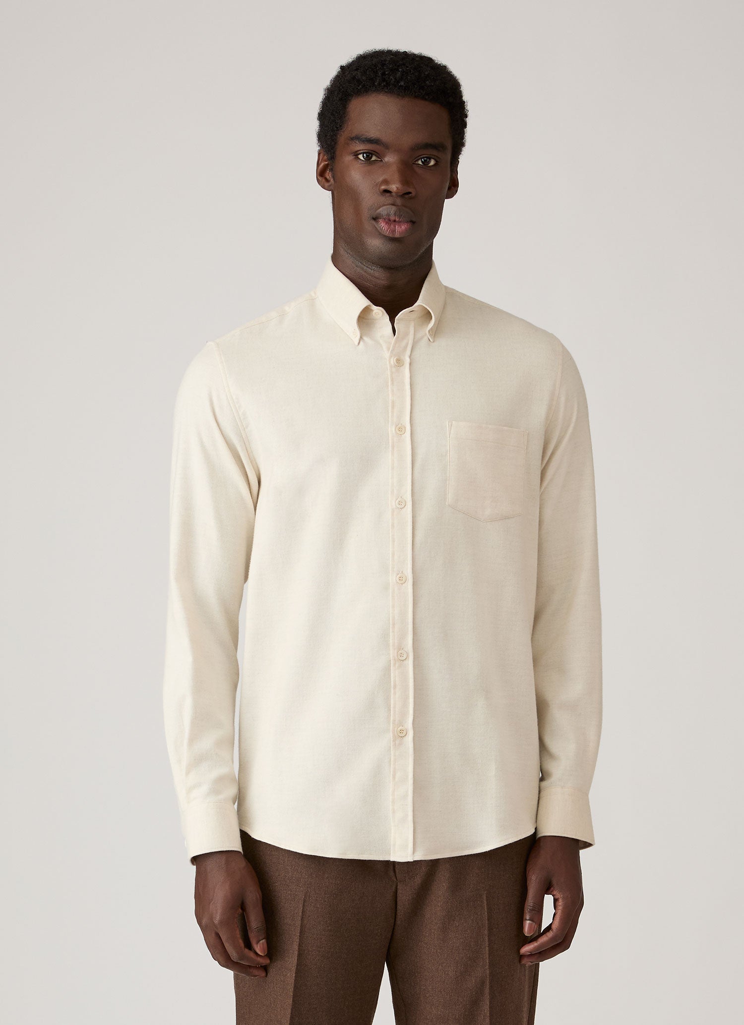 Men's Button Down Flannel Shirt in Ecru Melange