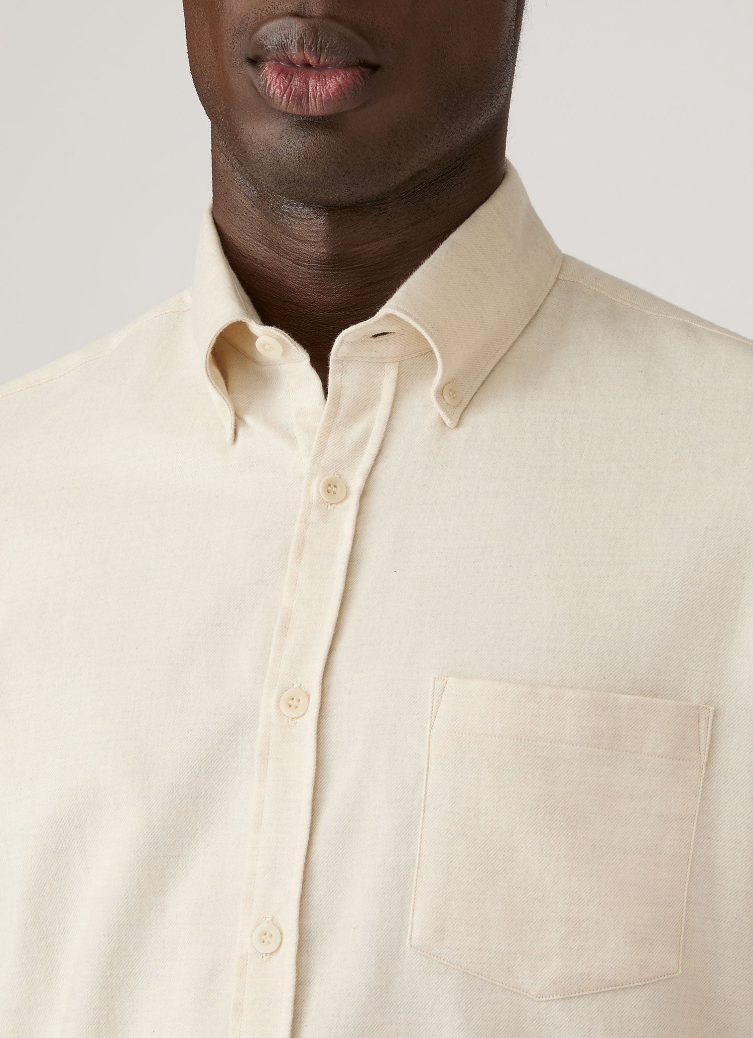 Men's Button Down Flannel Shirt in Ecru Melange