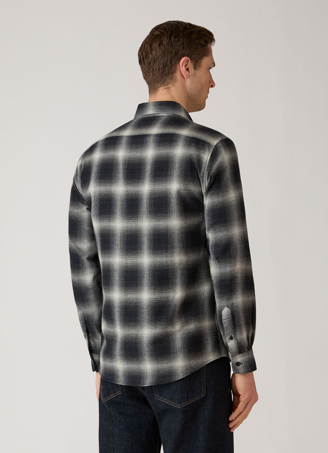 Men's Button Down Flannel Shirt in Black Melton Check