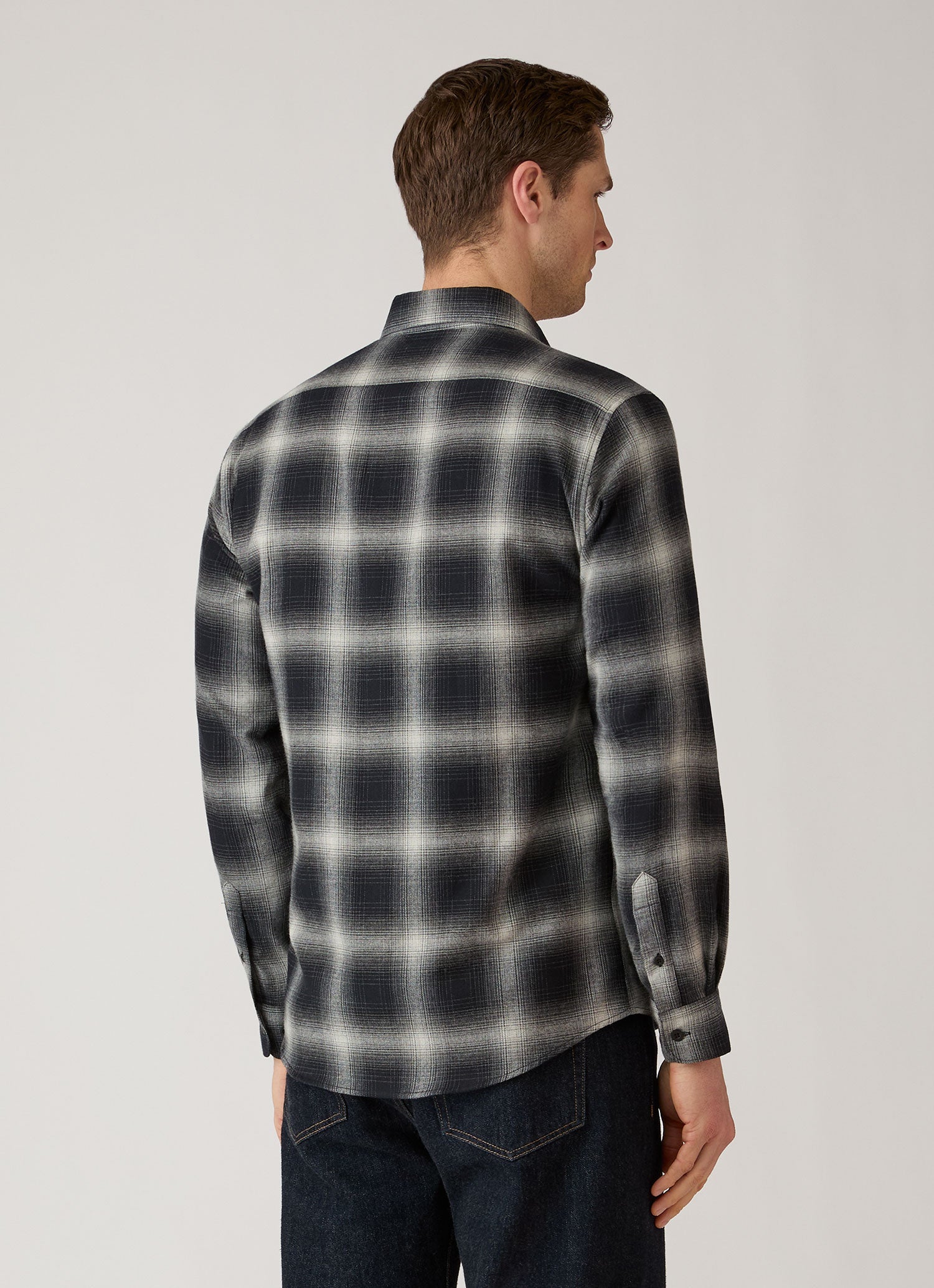 Men's Button Down Flannel Shirt in Black Melton Check