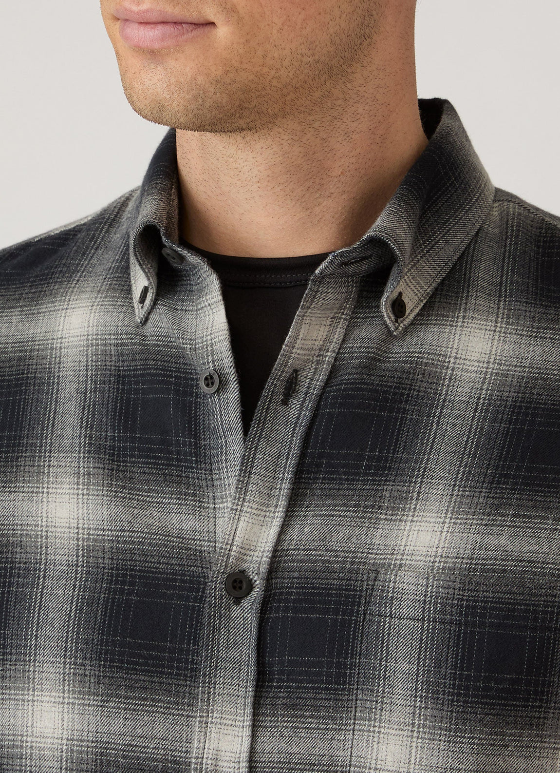 Men's Button Down Flannel Shirt in Black Melton Check