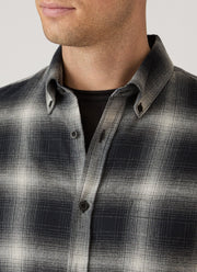 Men's Button Down Flannel Shirt in Black Melton Check