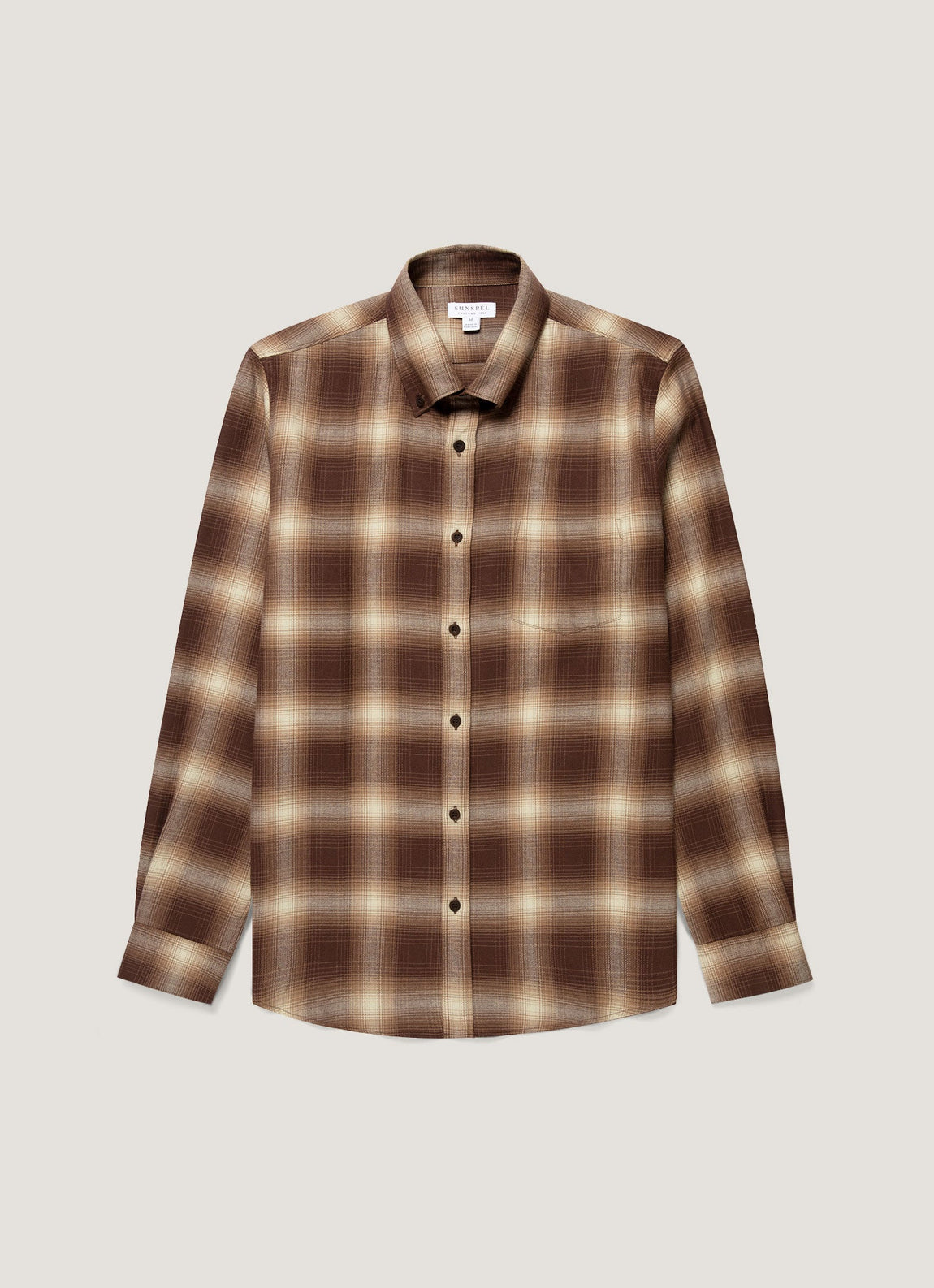 Men's Button Down Flannel Shirt in Chestnut Melton Check