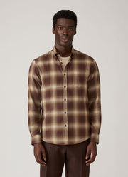 Men's Button Down Flannel Shirt in Chestnut Melton Check