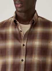 Men's Button Down Flannel Shirt in Chestnut Melton Check